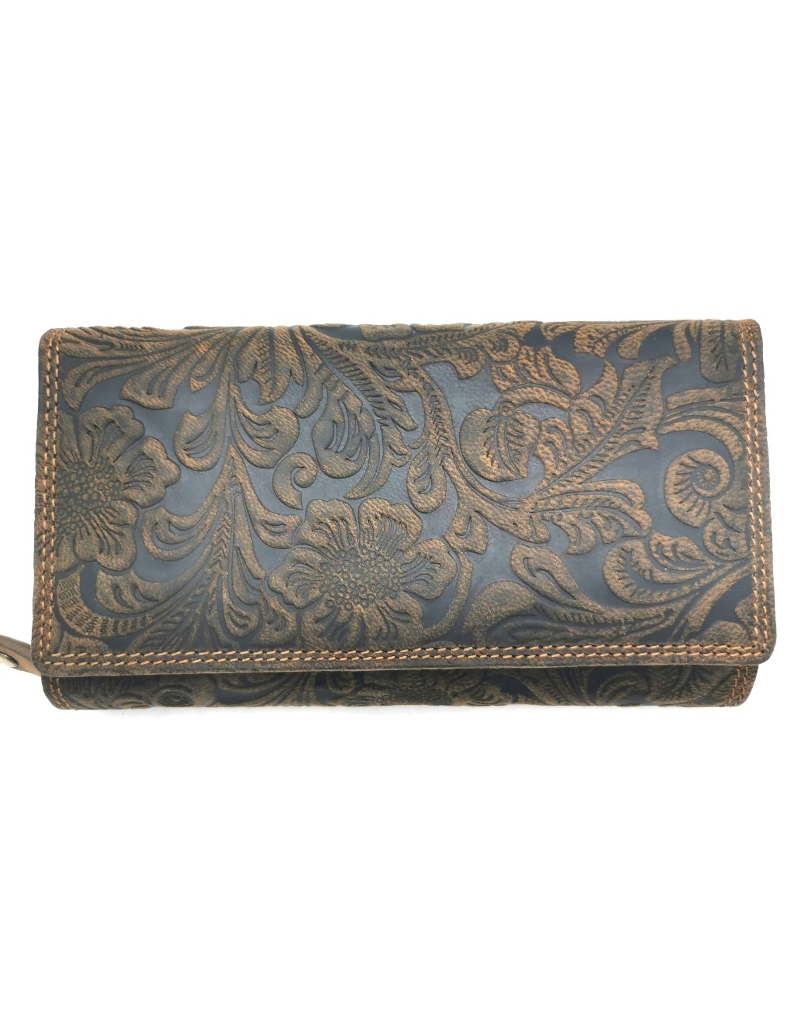 Hunters Leather Wallets - Hunters Purse Embossed Flowers  brown large