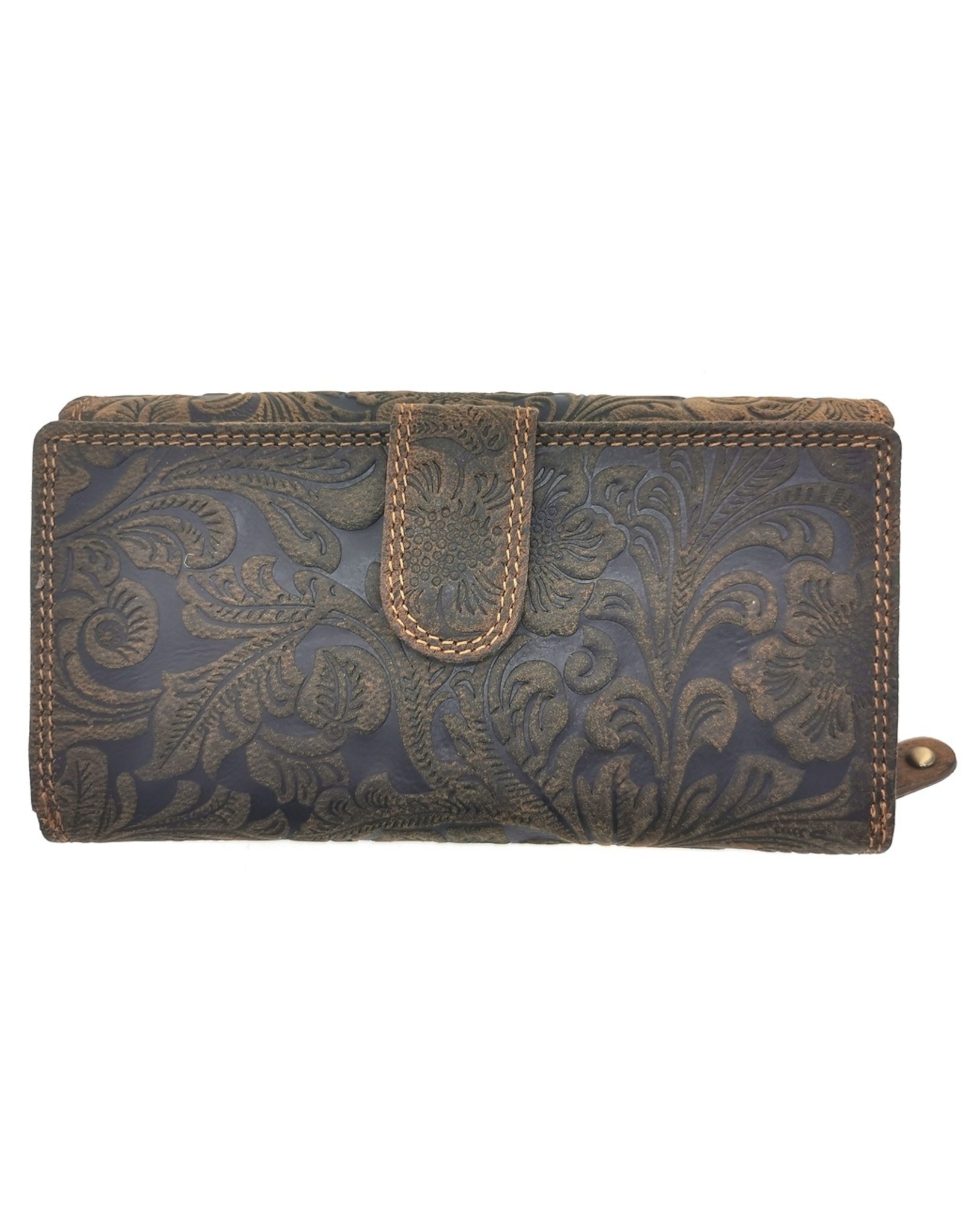 Hunters Leather Wallets - Hunters Purse Embossed Flowers  brown large