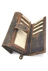 Hunters Leather Wallets - Hunters Purse Embossed Flowers  brown large