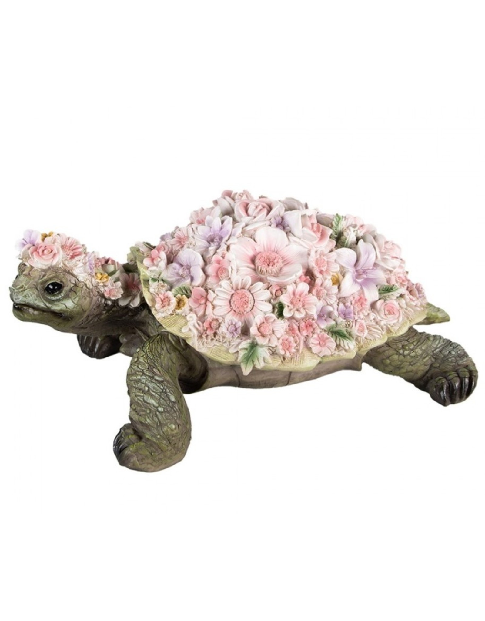 Trukado Giftware & Lifestyle -  Schildpad beeldje versiert met Roze Bloemen