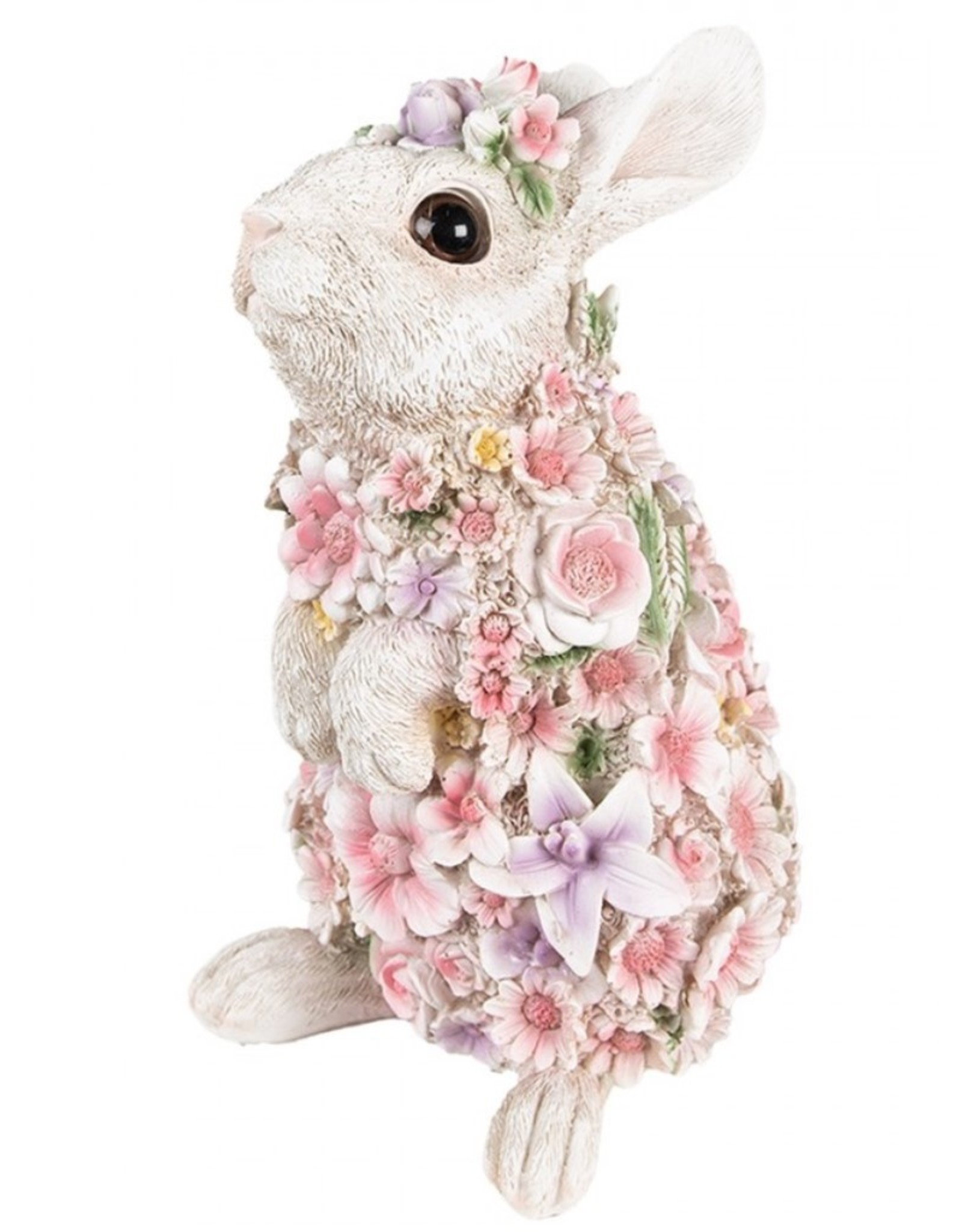 Trukado Giftware & Lifestyle - Konijn beeldje versiert met Roze Bloemen