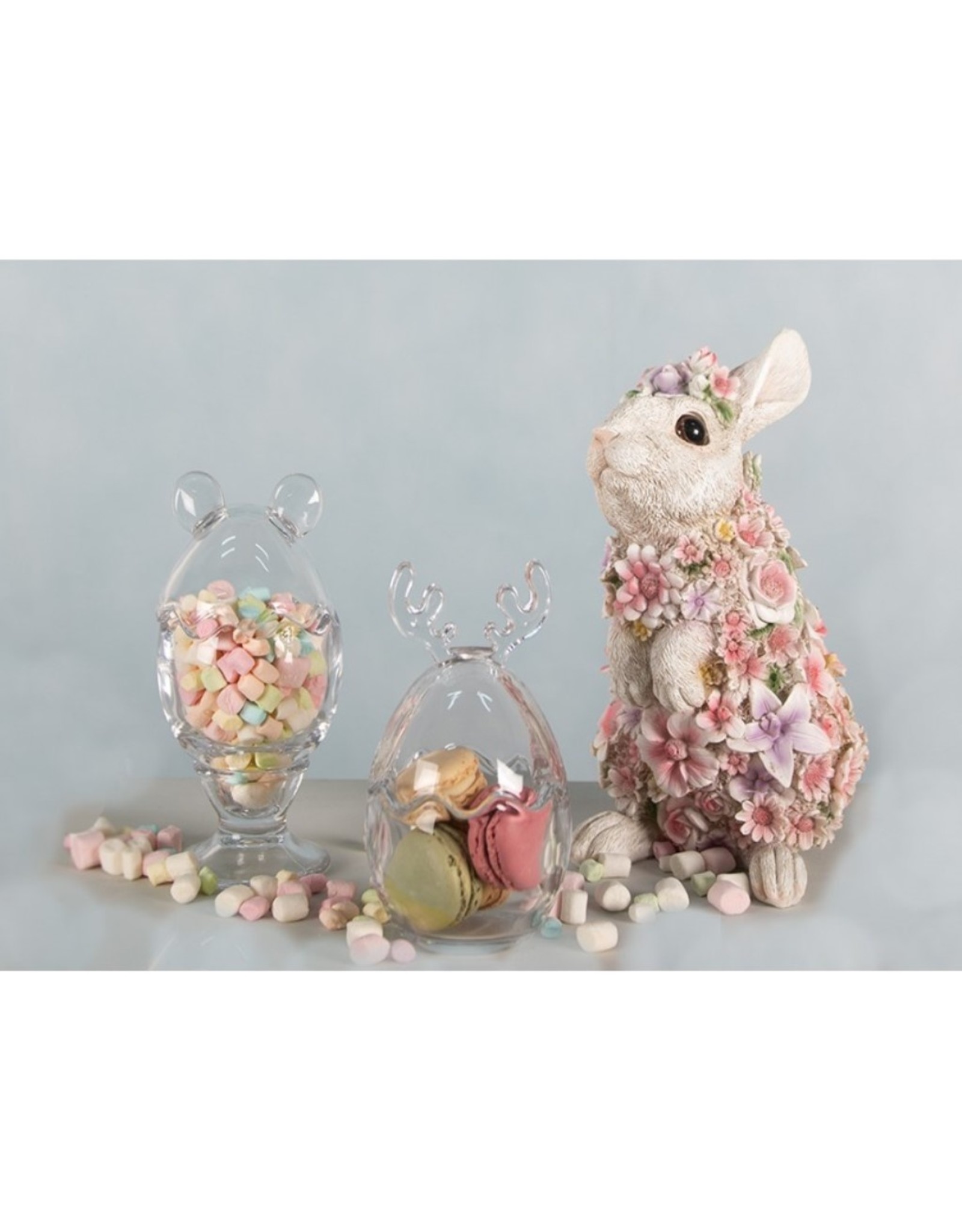 Trukado Giftware & Lifestyle - Konijn beeldje versiert met Roze Bloemen