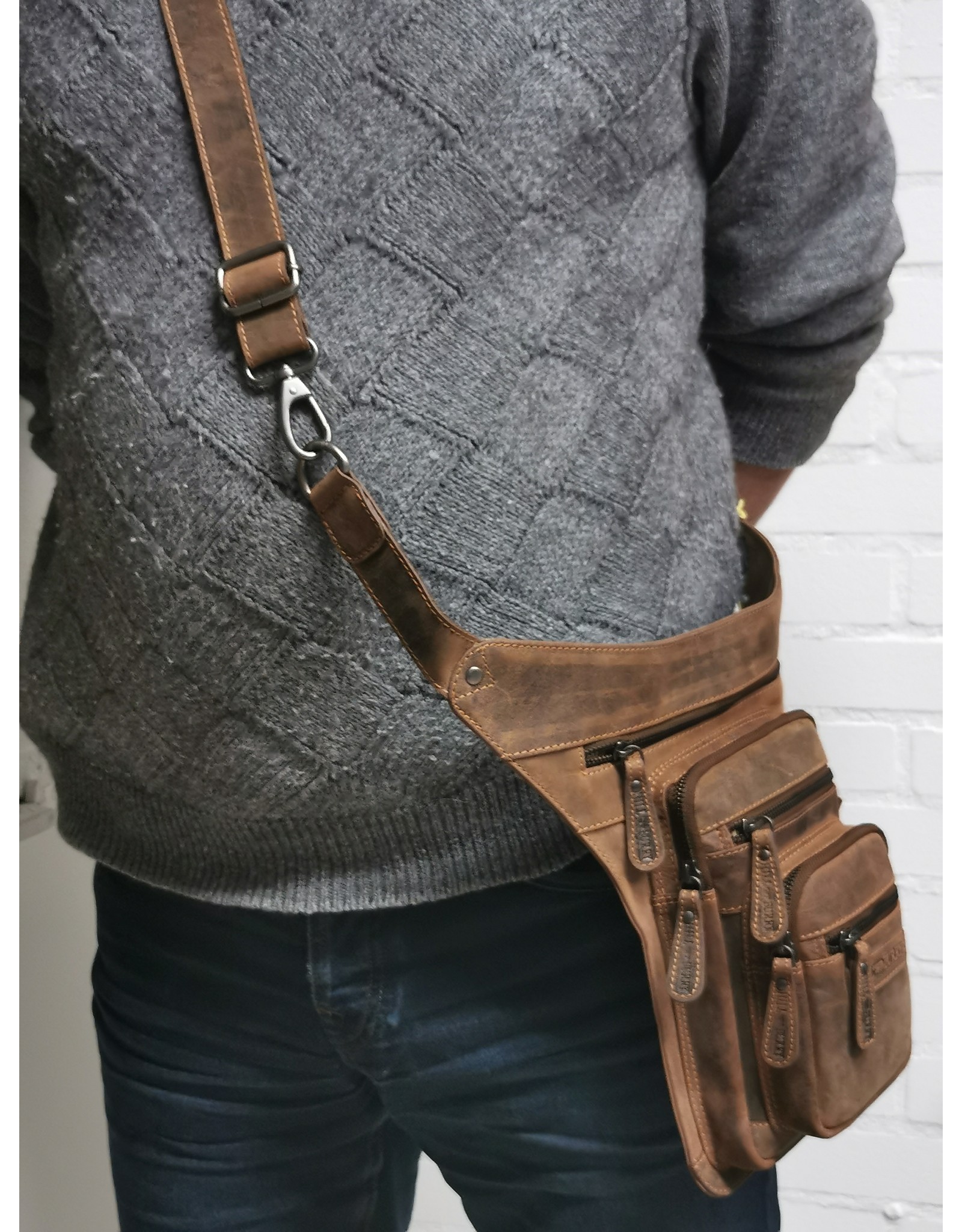 SH Echt Lederen Unisex Borsttas Festival - Grote Heuptas Crossbody Bag 49x28cm - Beige