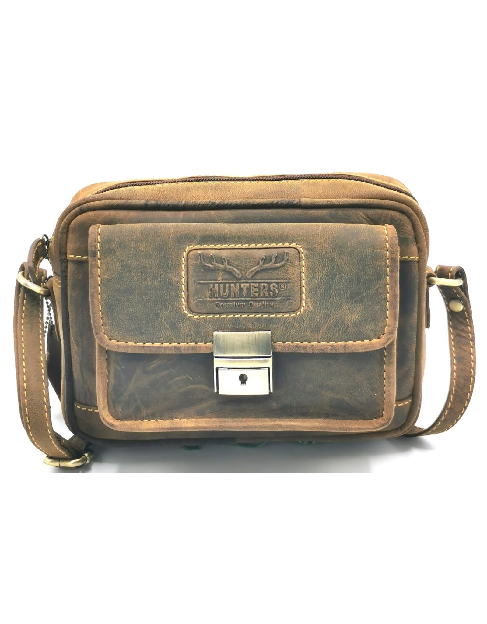 Hunters Leren Schoudertassen Leren crossbody tassen - Hunters Schoudertas met Voorvak en Sleutel