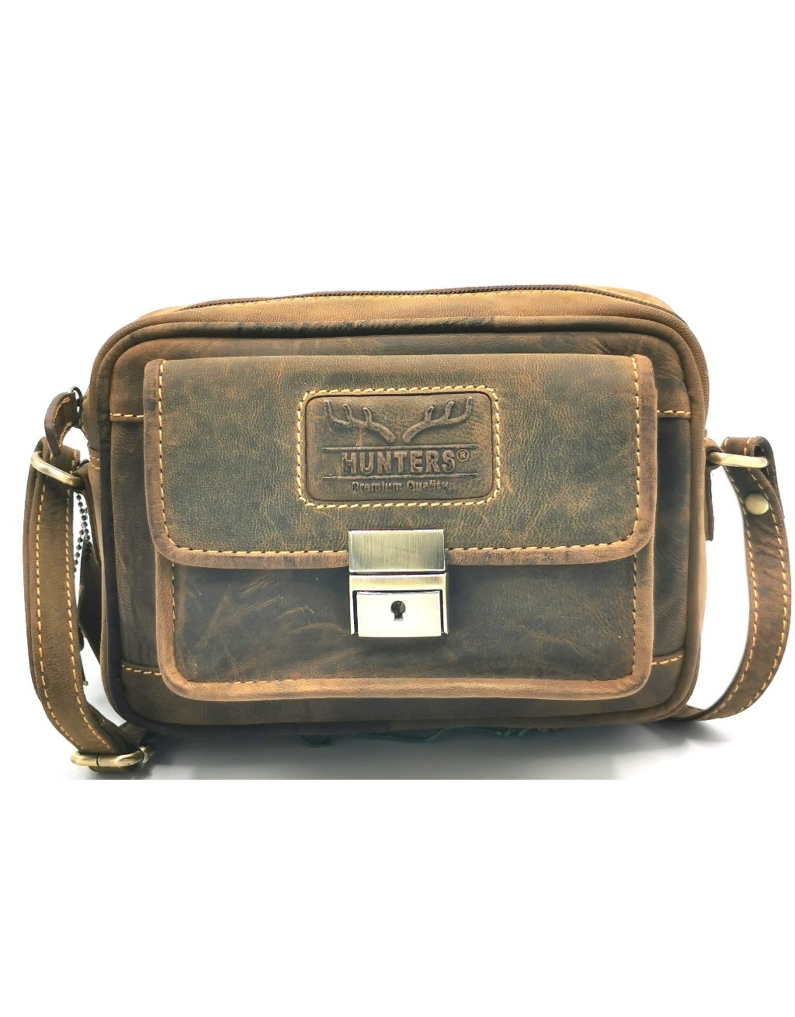 Hunters Leren Schoudertassen Leren crossbody tassen - Hunters Schoudertas met Voorvak en Sleutel