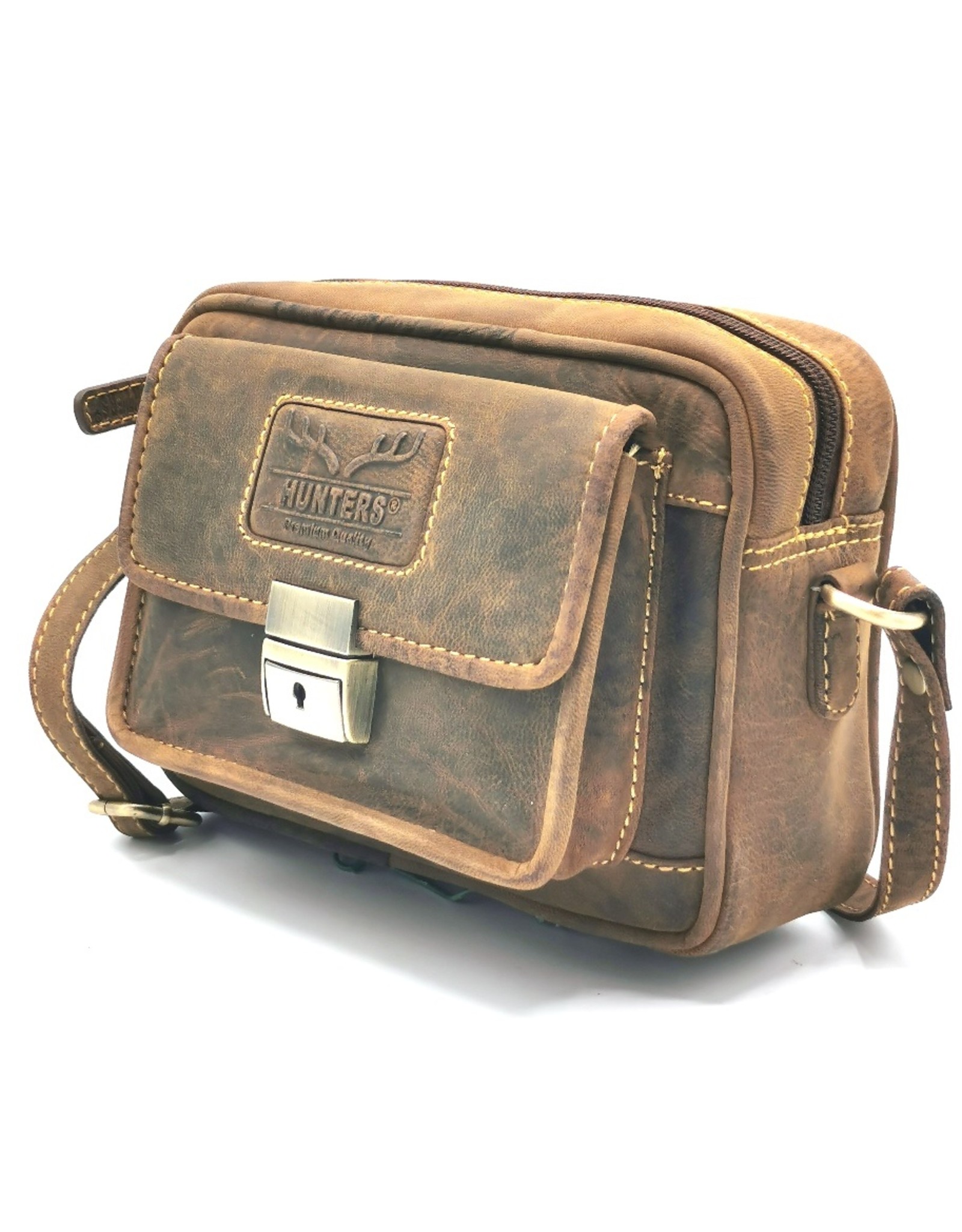 Hunters Leren Schoudertassen Leren crossbody tassen - Hunters Schoudertas met Voorvak en Sleutel