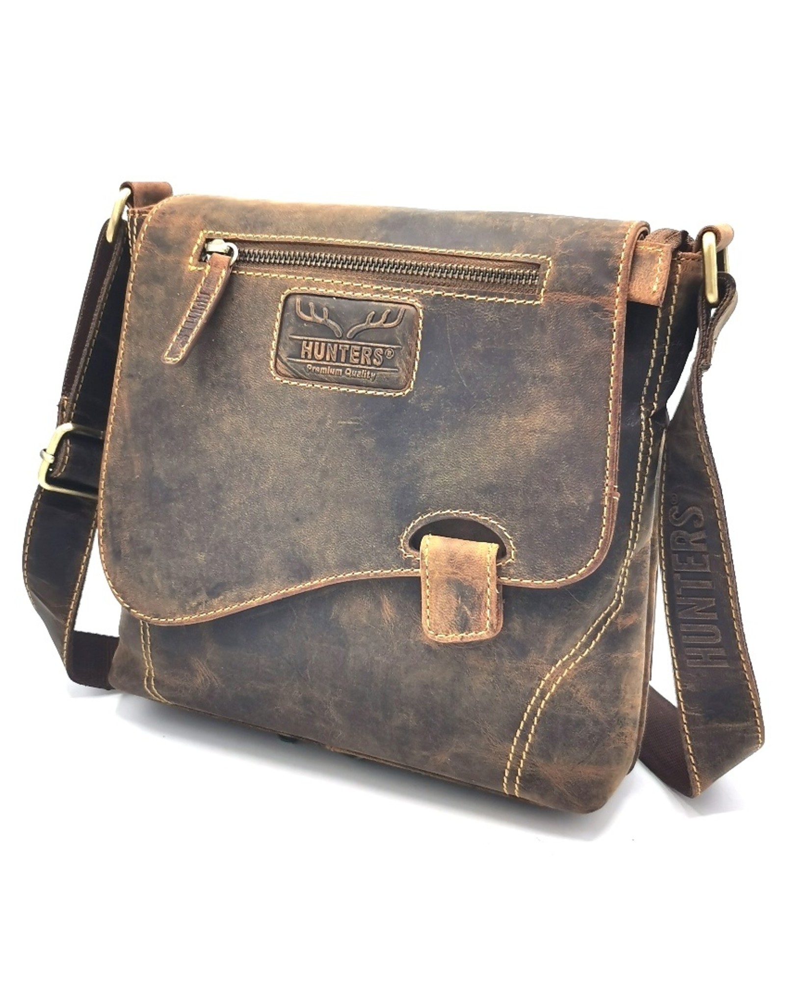 Hunters Leren Schoudertassen Leren crossbody tassen - Hunters Crossbody met Asymmetrische Omslag Buffelleer