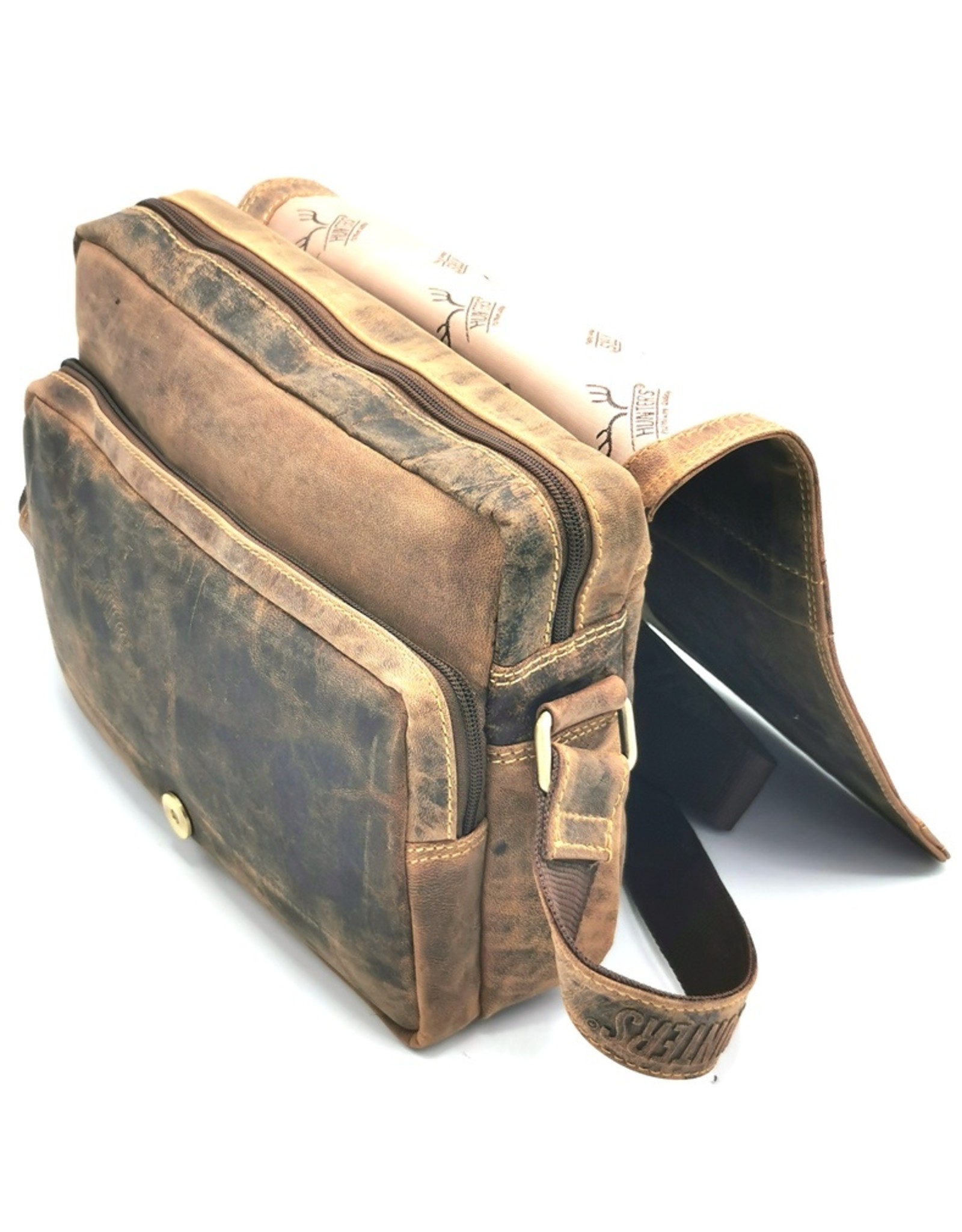 Hunters Leren Schoudertassen Leren crossbody tassen - Hunters Crossbody met Rechte Omslag Medium formaat