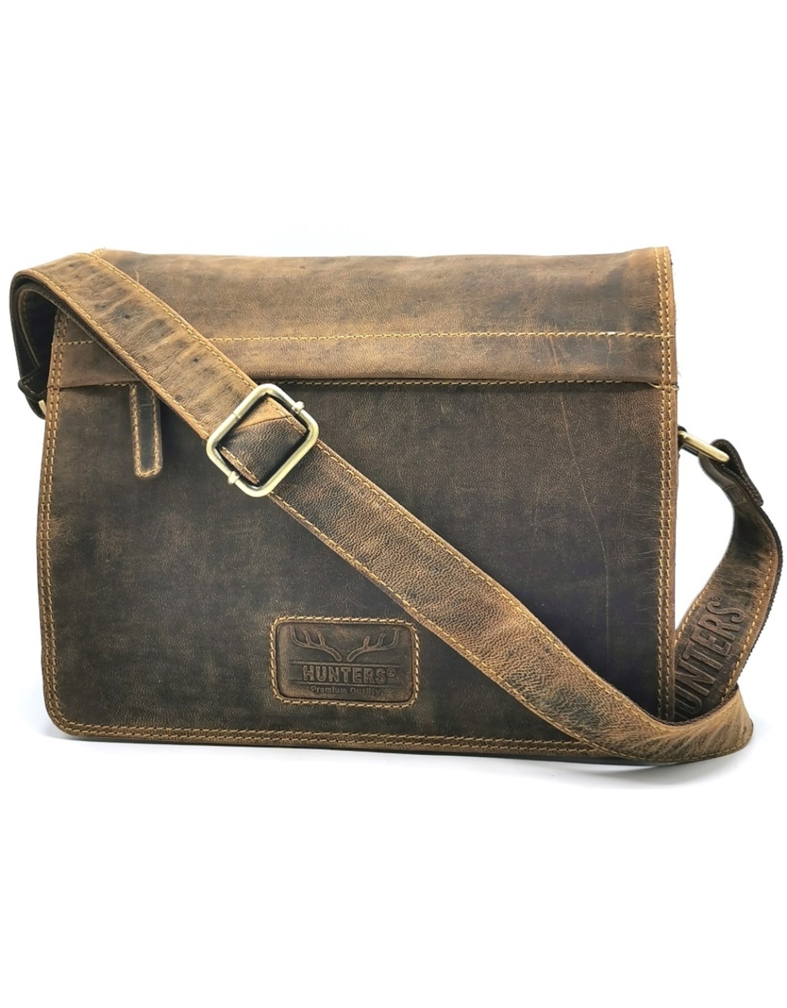 Hunters Leren Schoudertassen Leren crossbody tassen - Hunters Crossbody met Rechte Omslag Medium formaat