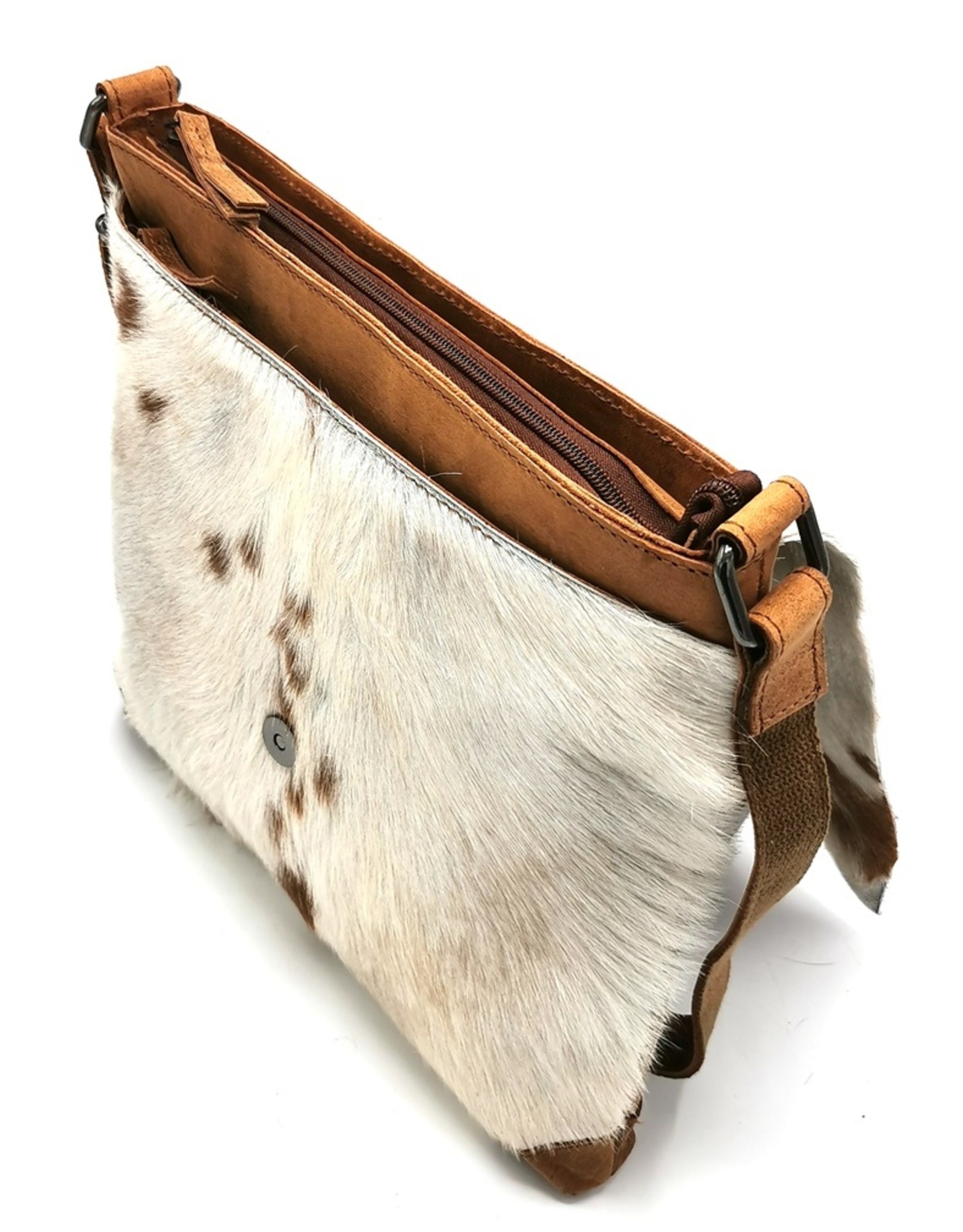 Hide & Stitches Leren tassen - Hide & Stitches Leren Schoudertas met Vacht omslag