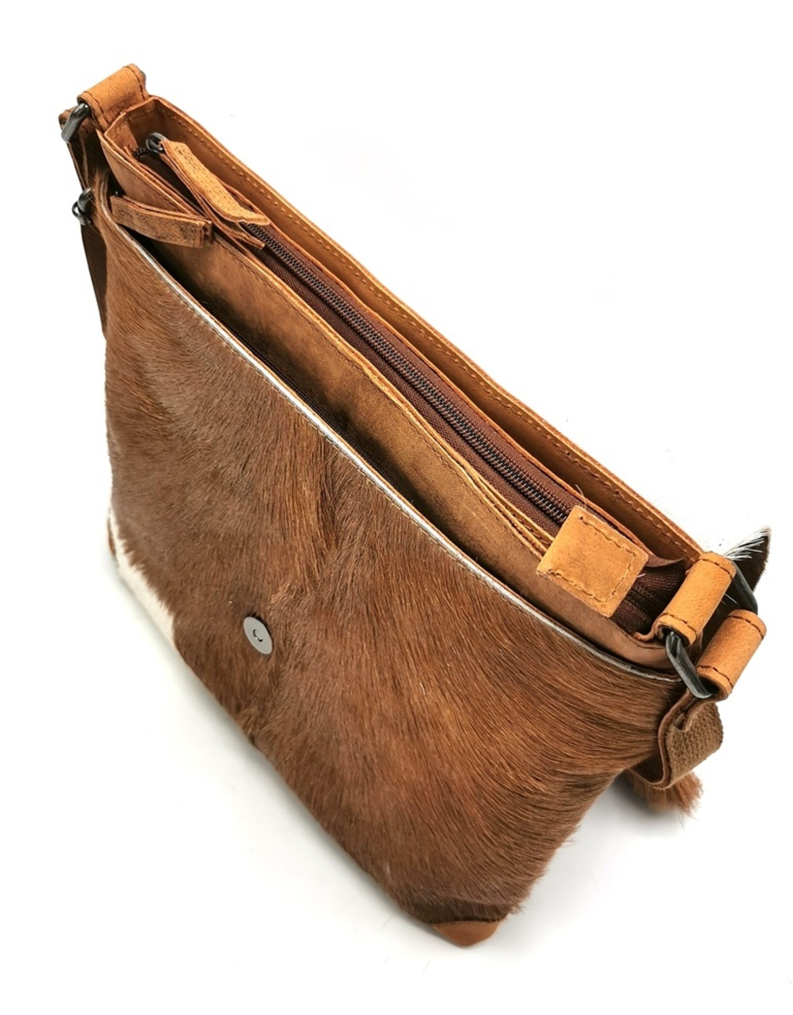 Hide & Stitches Leren tassen - Hide & Stitches Leren Schoudertas met Vacht omslag