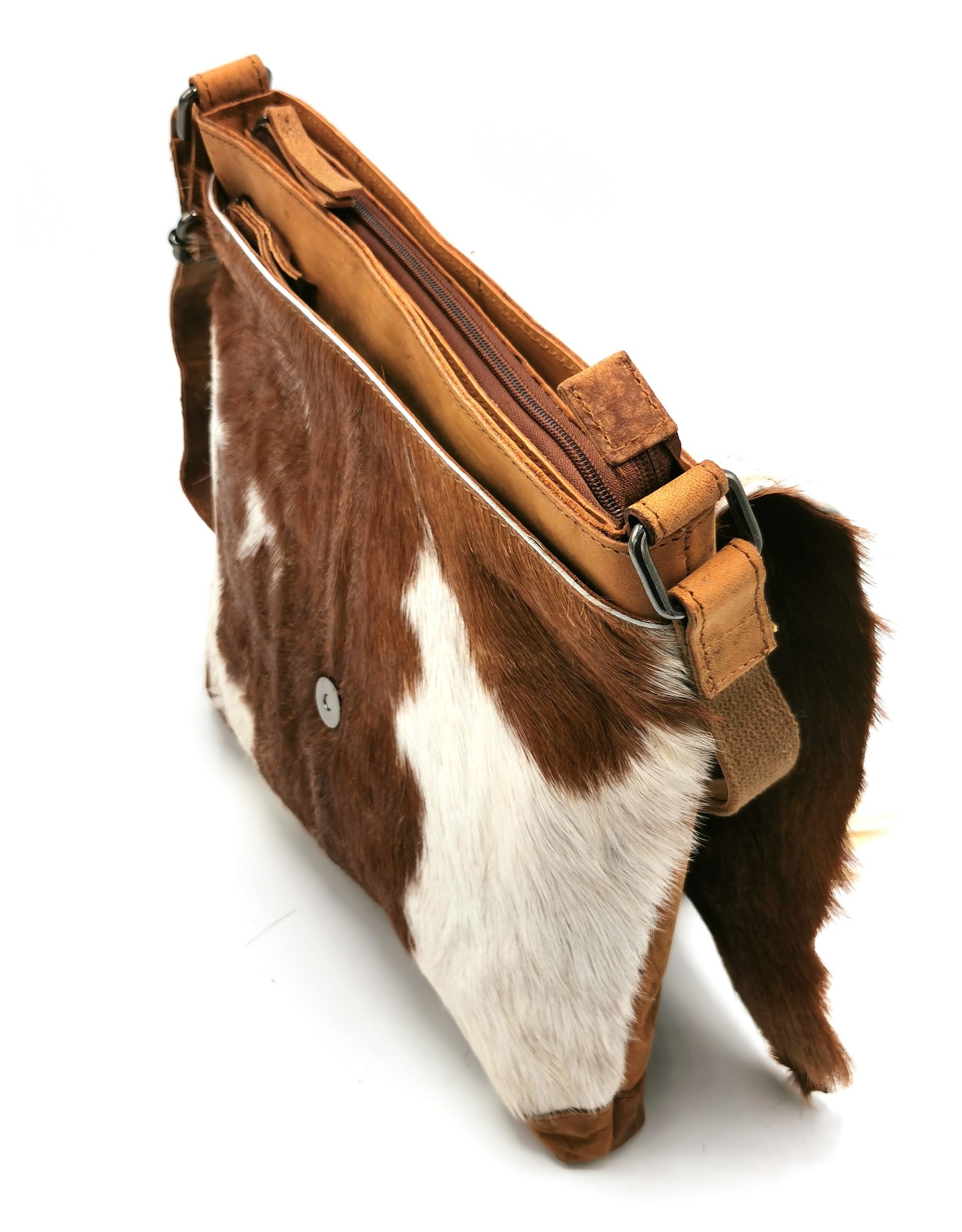 Hide & Stitches Leren tassen - Hide & Stitches Leren Schoudertas met Vacht omslag