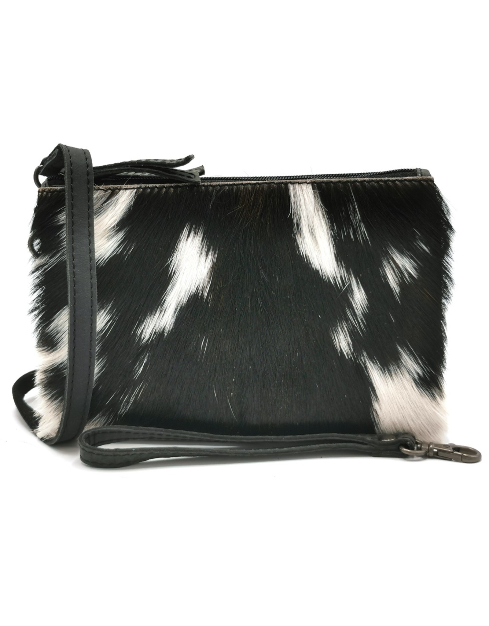 Hide & Stitches Leather Festival bags, waist bags and belt bags - Hide & Stitches Leather Shoulder Bag with Genuine Fur black-white