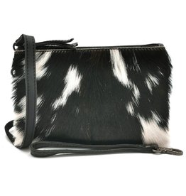 Hide & Stitches Leather Shoulder Bag with Genuine Fur black-white