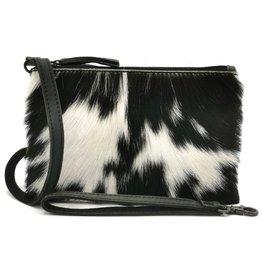 Hide & Stitches Leather Shoulder Bag with Genuine Fur black-white