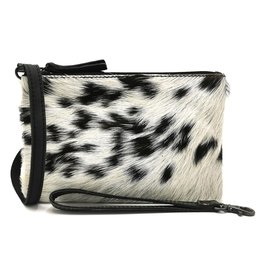 Hide & Stitches Leather Shoulder Bag with Genuine Fur black-white