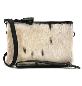 Hide & Stitches Leather Shoulder Bag with Genuine Fur black-white