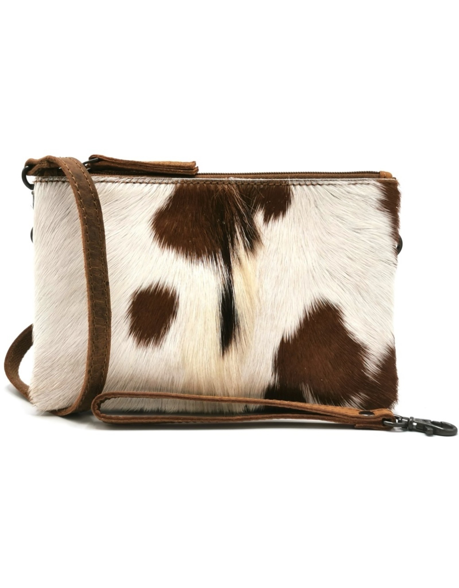 Hide & Stitches Leren Festivaltasjes, heuptassen en riemtassen -Hide & Stitches Leren Schoudertas met Echt vacht bruin-wit