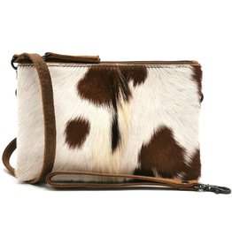 Hide & Stitches Leather Shoulder Bag with Genuine Fur brown-white