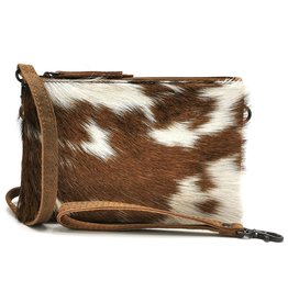 Hide & Stitches Leather Shoulder Bag with Genuine Fur brown-white