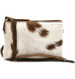 Hide & Stitches Leather Shoulder Bag with Genuine Fur brown-white