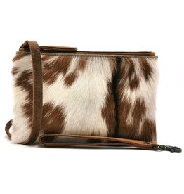 Hide & Stitches Leather Shoulder Bag with Genuine Fur brown-white