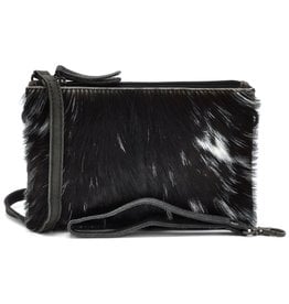 Hide & Stitches Leather Shoulder Bag with Genuine Fur black-white