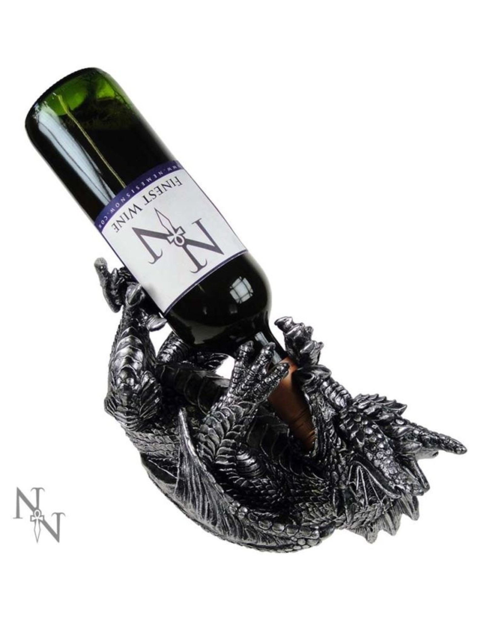 NemesisNow Giftware, beelden, collectables - Metallic Silver Dragon Guzzler Wine Bottle Holder