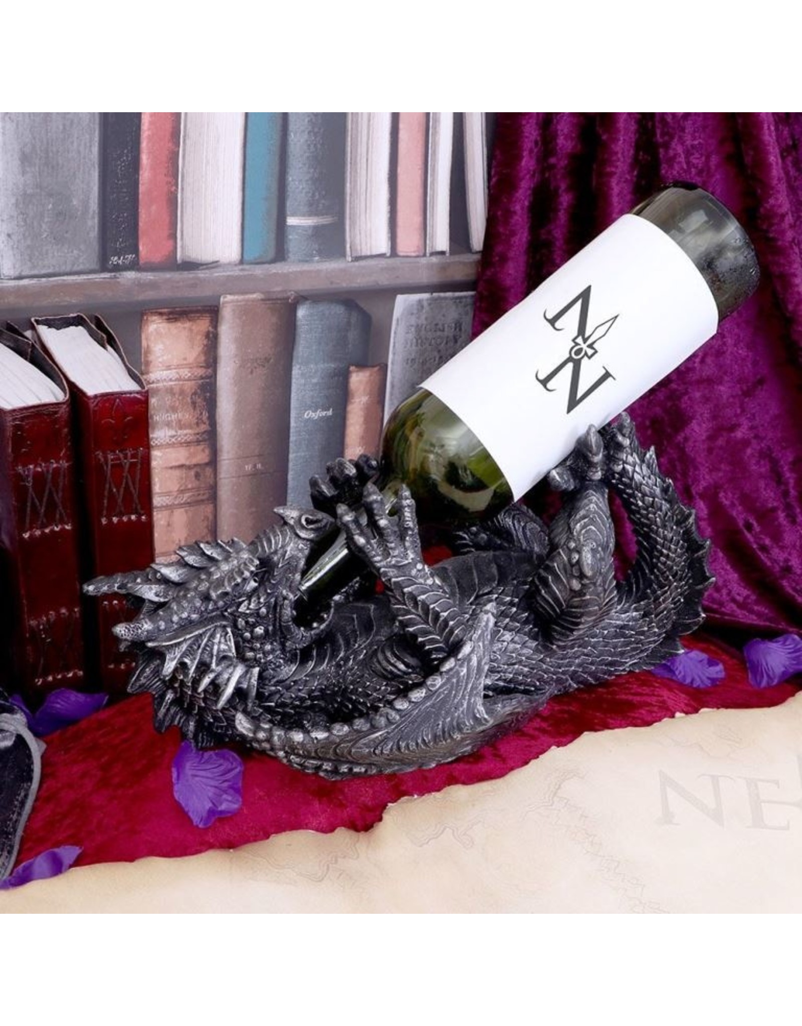 NemesisNow Giftware Figurines Collectables - Metallic Silver Dragon Guzzler Wine Bottle Holder