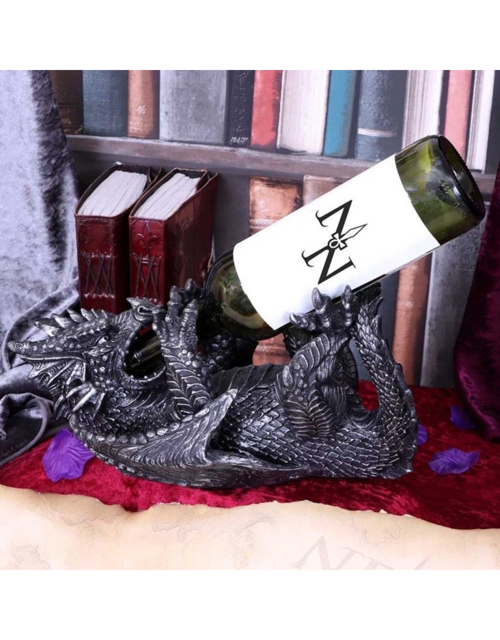 NemesisNow Giftware, beelden, collectables - Metallic Silver Dragon Guzzler Wine Bottle Holder