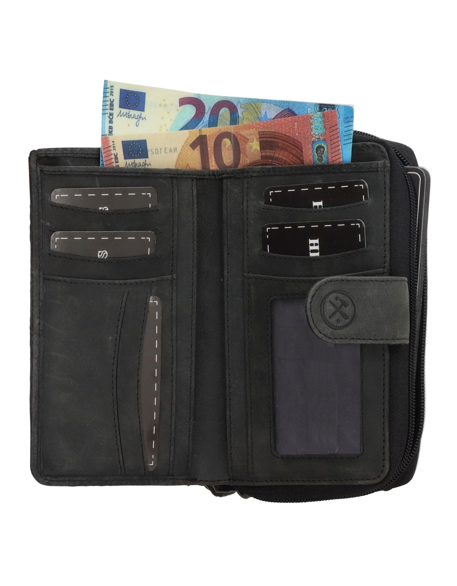 Hide & Stitches Leather Wallets - Leather Purse with Cowhide black-white