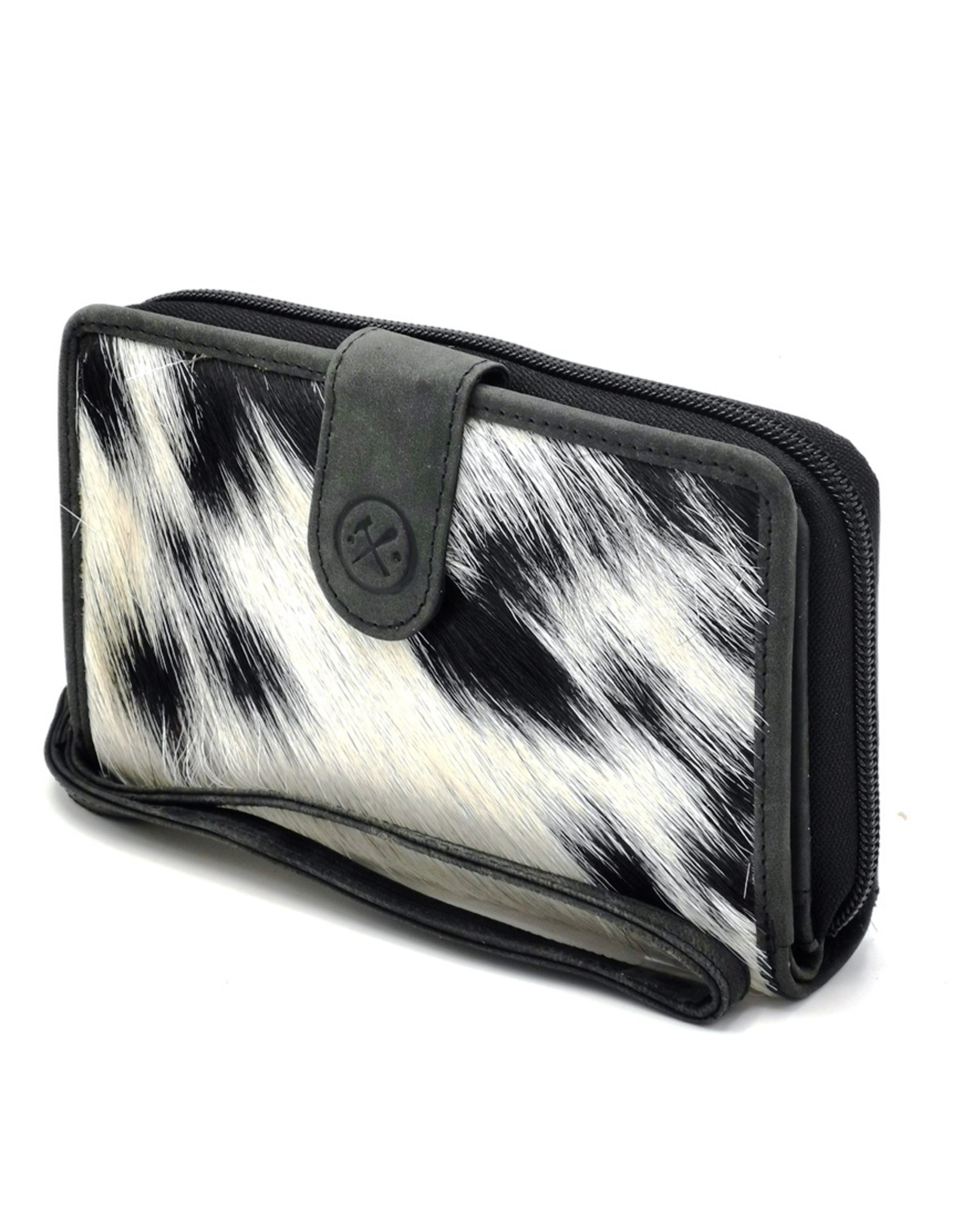 Hide & Stitches Leather Wallets - Leather Purse with Cowhide black-white