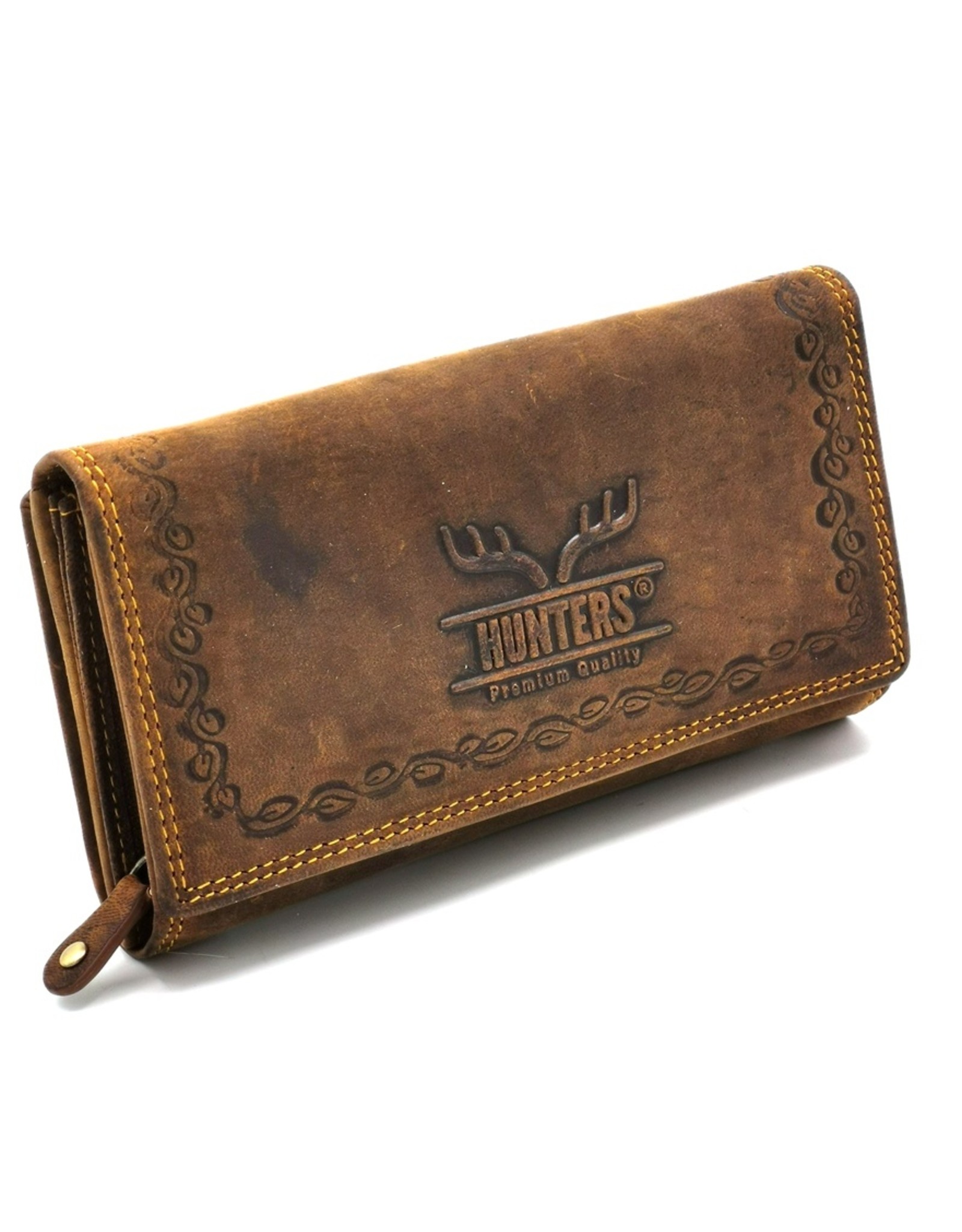 Hunters Leren Portemonnees - Hunters Portemonnee Western design bruin large