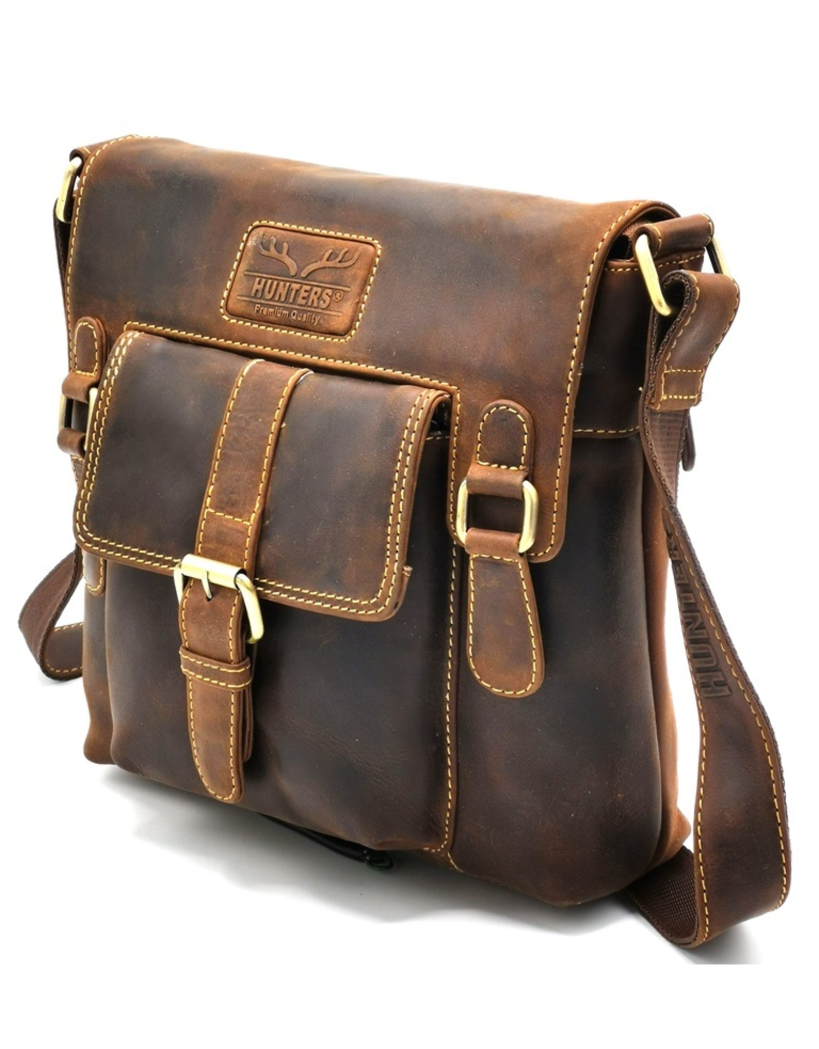 Hunters Leren schodertassen Leren crossbody tassen - Hunters crossbody tas met "M" omslag bruin