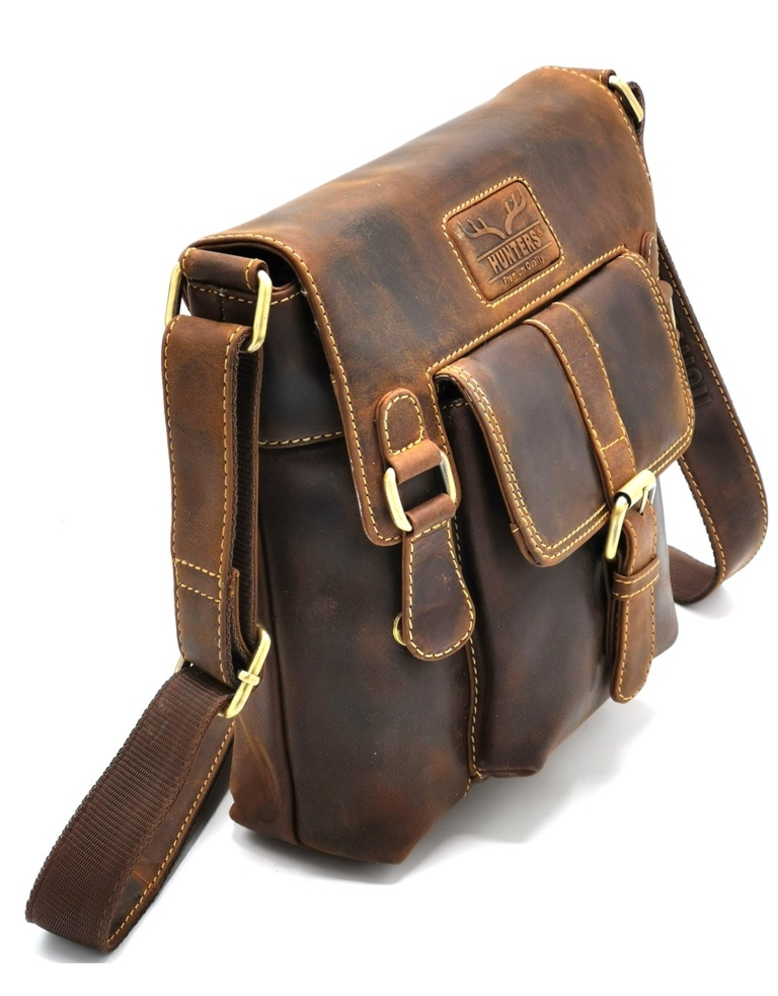 Hunters Leren schodertassen Leren crossbody tassen - Hunters crossbody tas met "M" omslag bruin