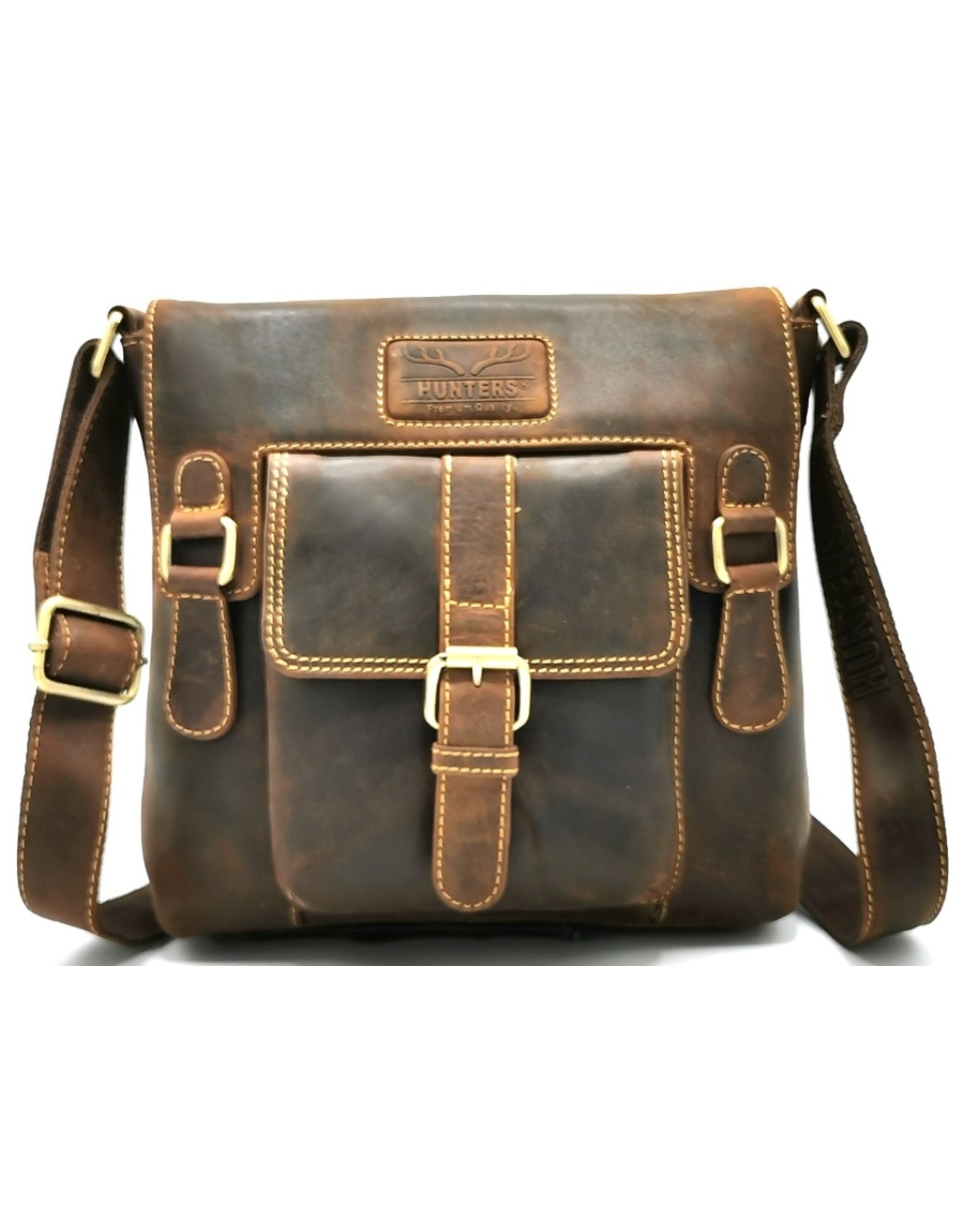 Hunters Leren schodertassen Leren crossbody tassen - Hunters crossbody tas met "M" omslag bruin