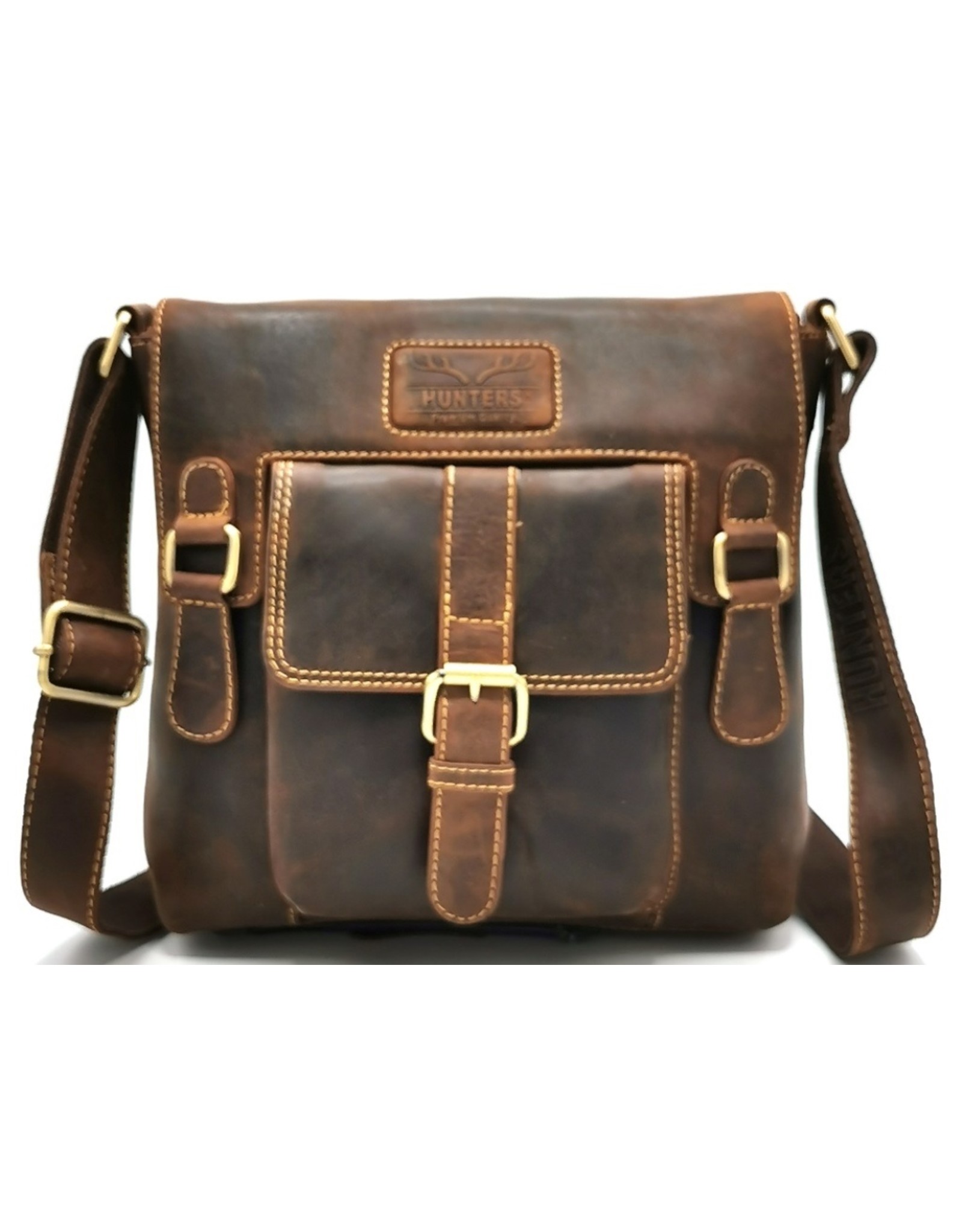 Hunters Leren schodertassen Leren crossbody tassen - Hunters crossbody tas met "M" omslag bruin