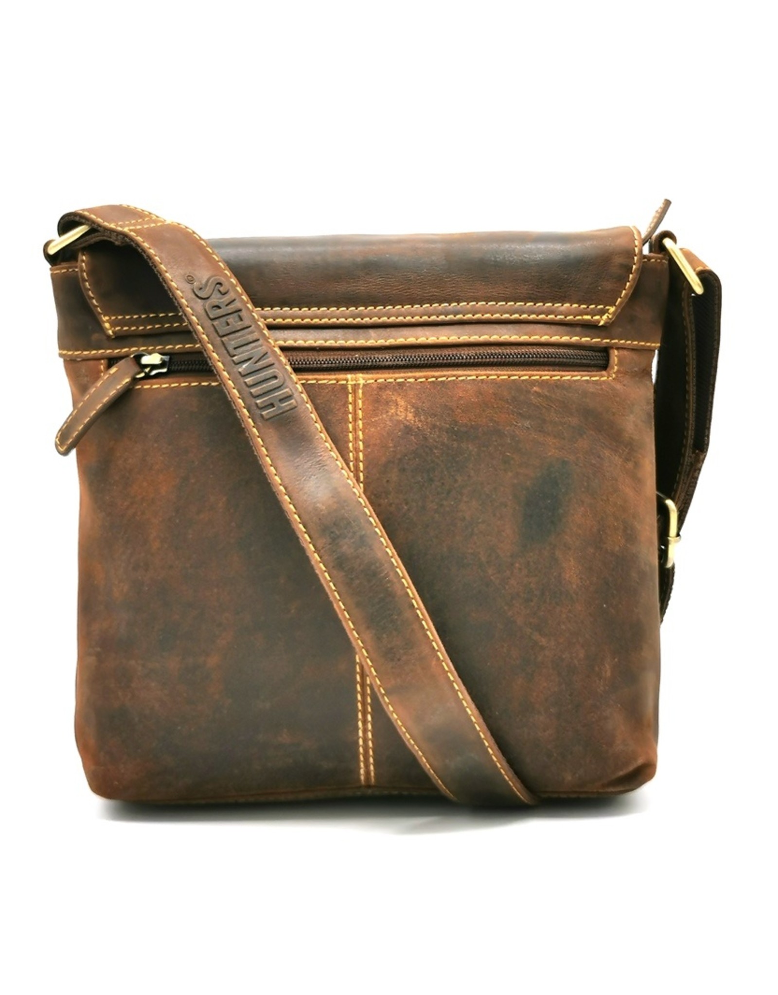 Hunters Leren schodertassen Leren crossbody tassen - Hunters crossbody tas met "M" omslag bruin