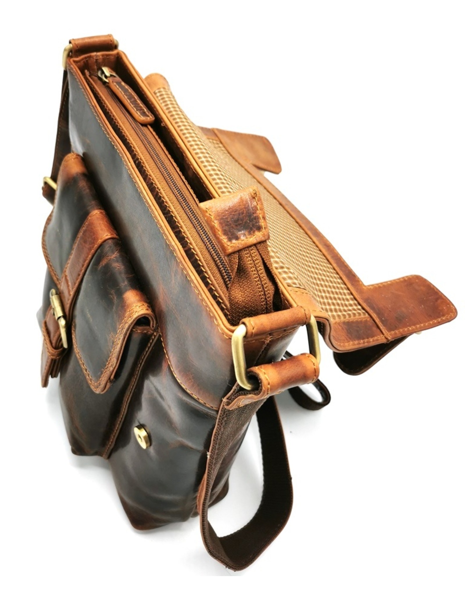 Hunters Leren tassen - Hunters Crossbody tas met 'M' omslag  Vintage