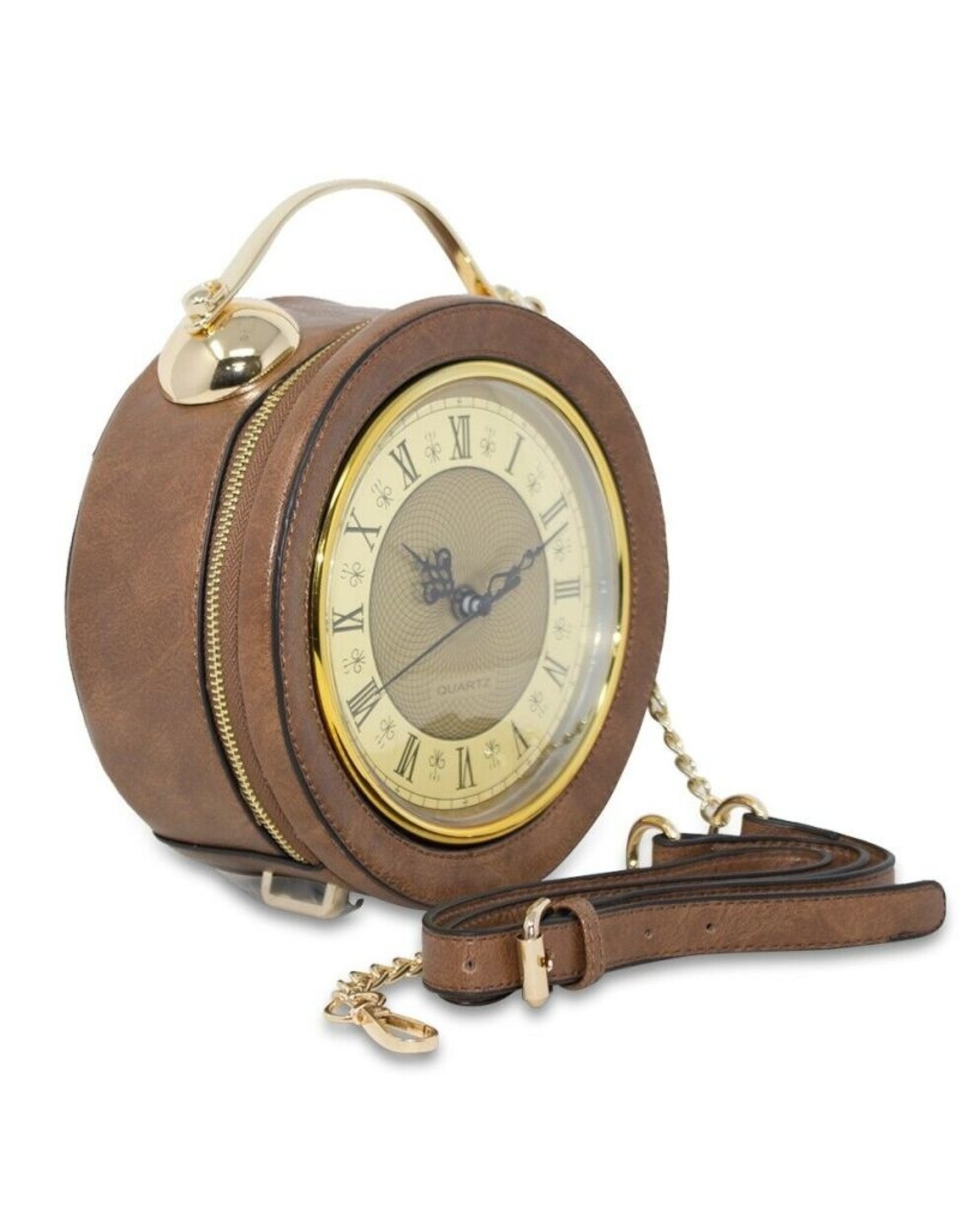 Magic Bags Fantasy bags - Clock Handbag- shoulderbag with Working Clock Brown