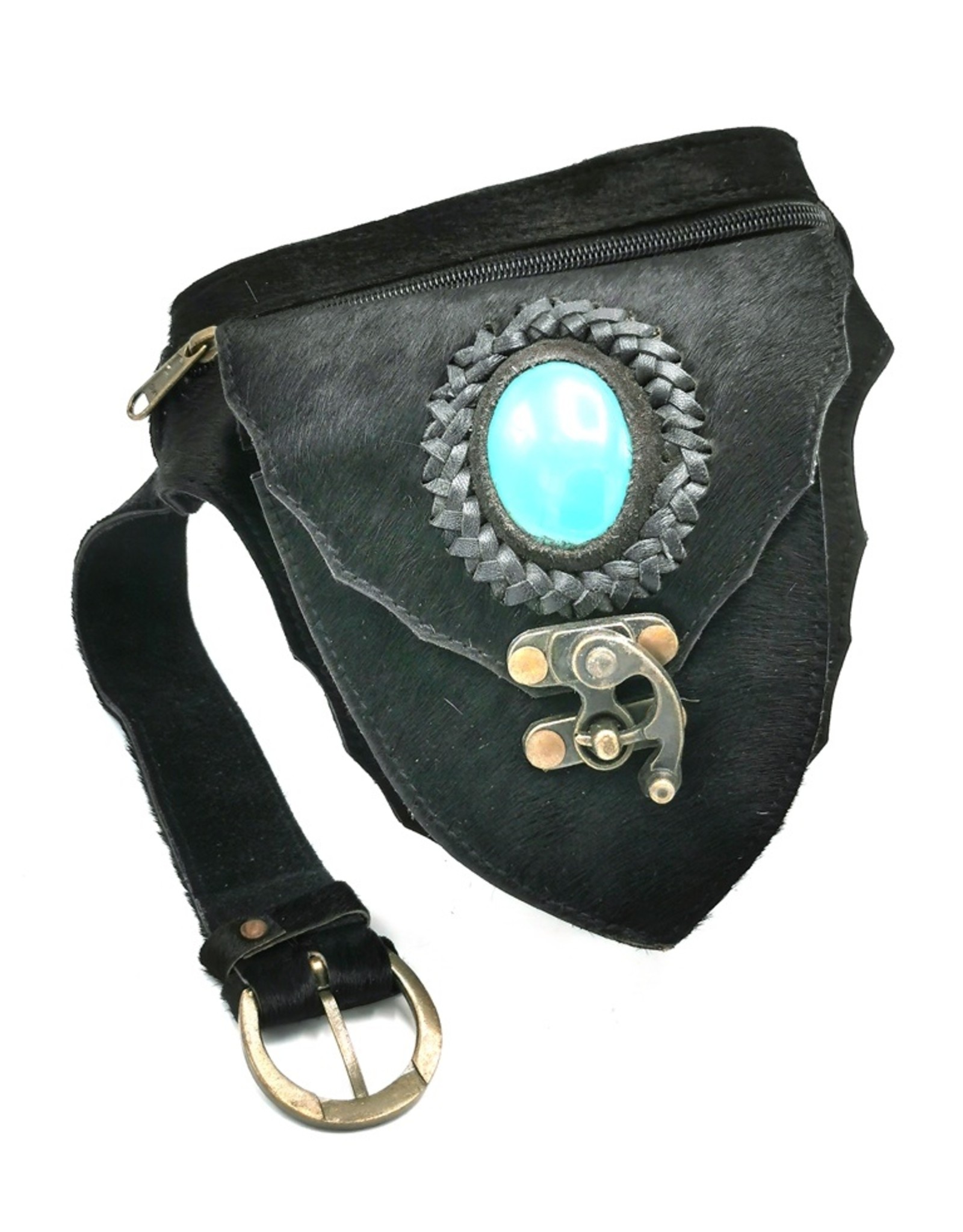 Trukado Leather Festival bags, waist bags and belt bags - Cowhide Waist bag with Turquoise Stone and hook