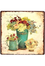 Trukado Miscellaneous - Vintage metal plaque Brocante Vase with Flowers