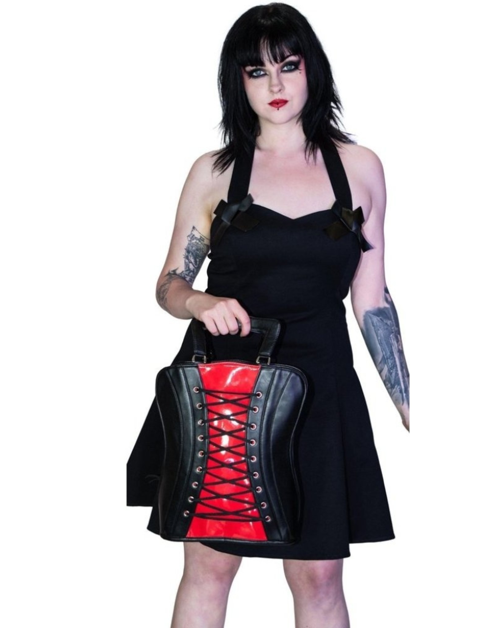 Dr. Faust Gothic bags Steampunk bags - Dr. Faust Asper Corset Handbag- Backpack red-black