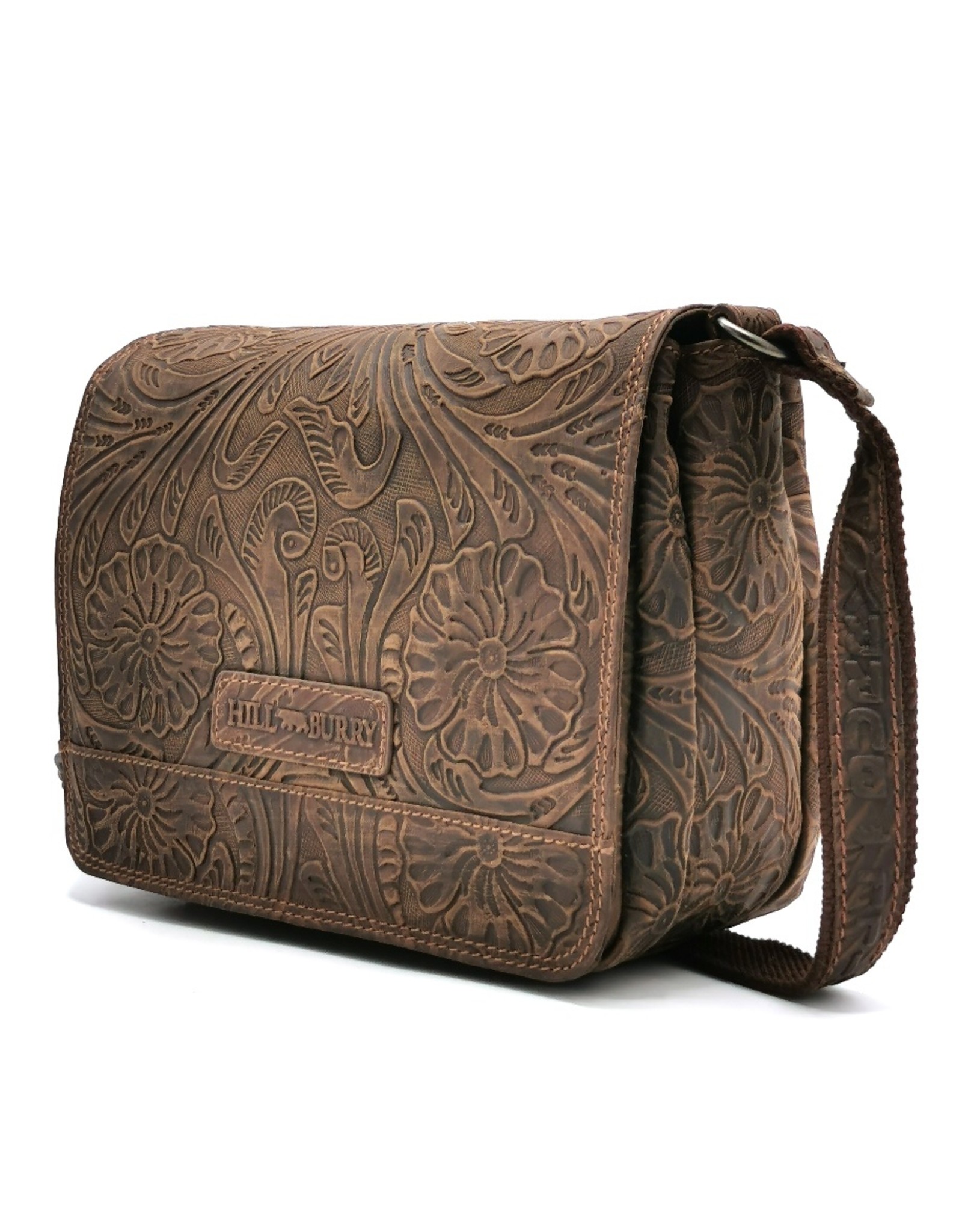 HillBurry Leather bags - Hillburry Shoulder bag with Embossed Flowers Brown