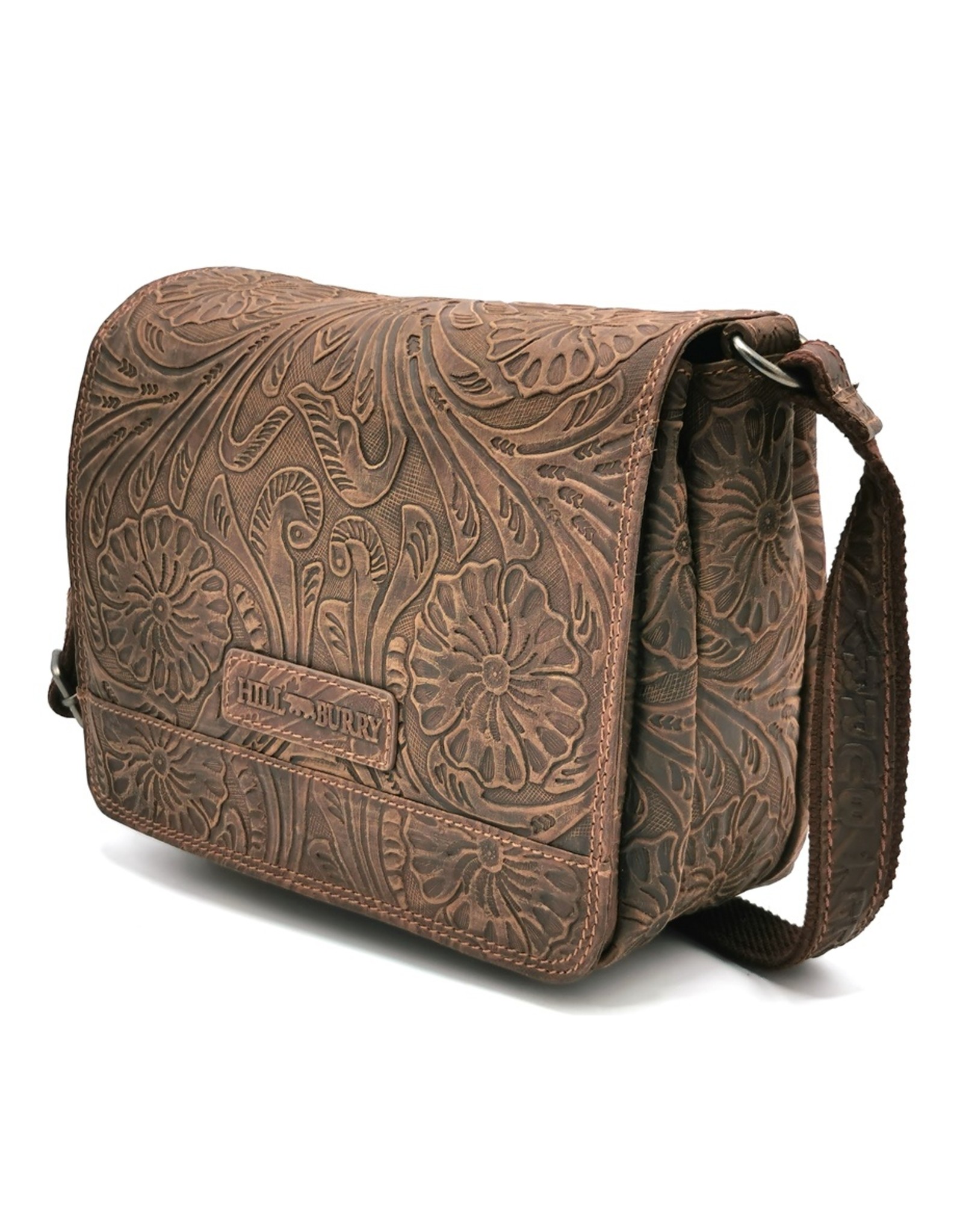 HillBurry Leather bags - Hillburry Shoulder bag with Embossed Flowers Brown