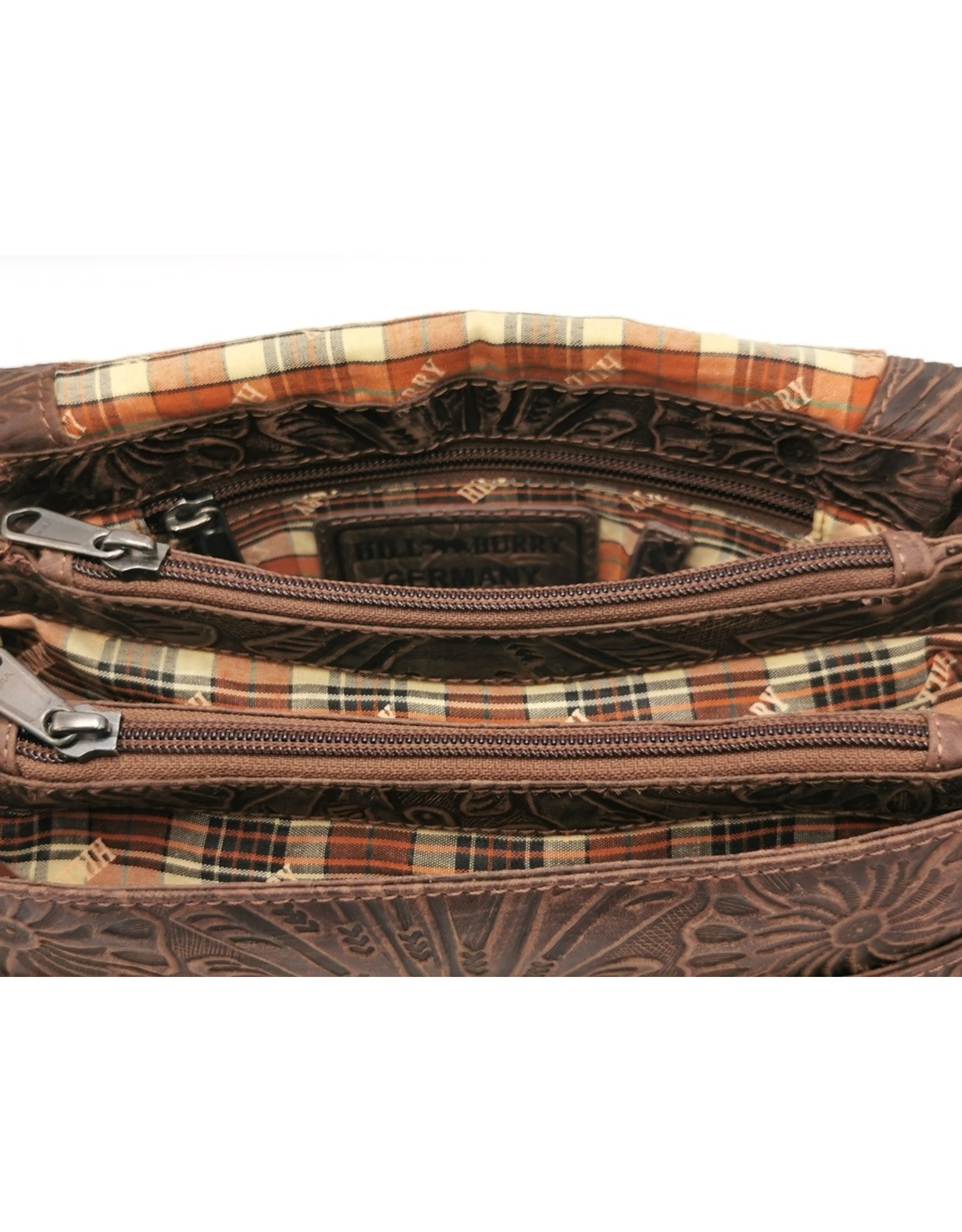 HillBurry Leather bags - Hillburry Shoulder bag with Embossed Flowers Brown