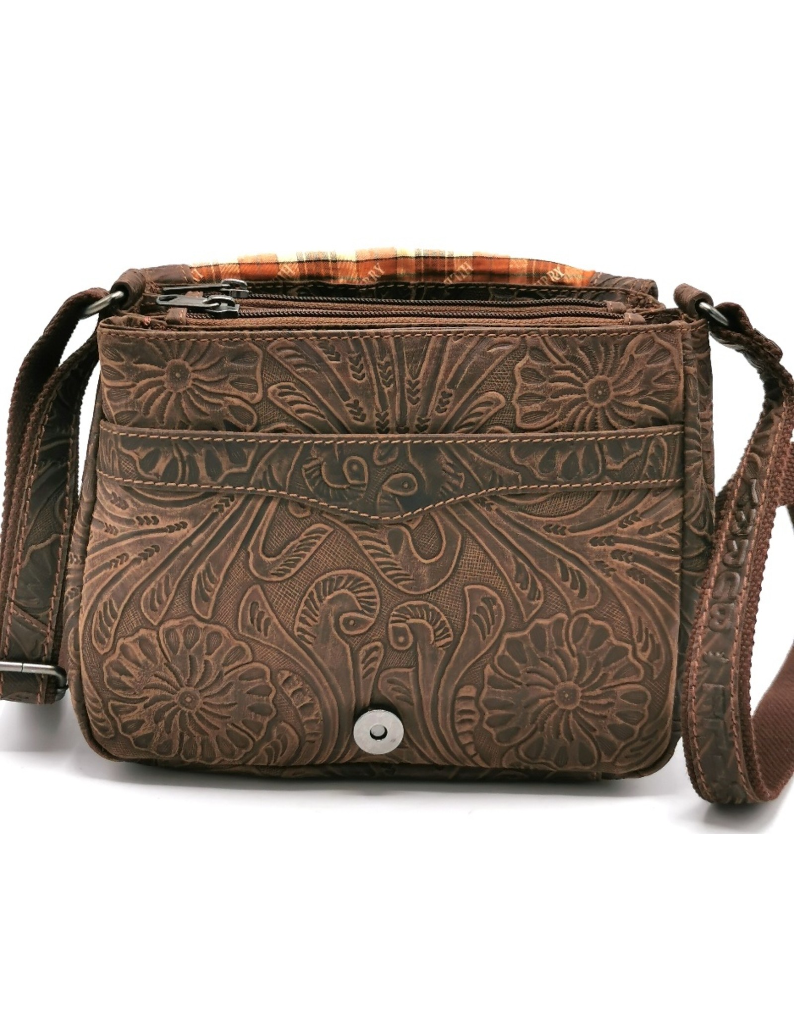 HillBurry Leather bags - Hillburry Shoulder bag with Embossed Flowers Brown