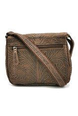 HillBurry Leather bags - Hillburry Shoulder bag with Embossed Flowers Brown