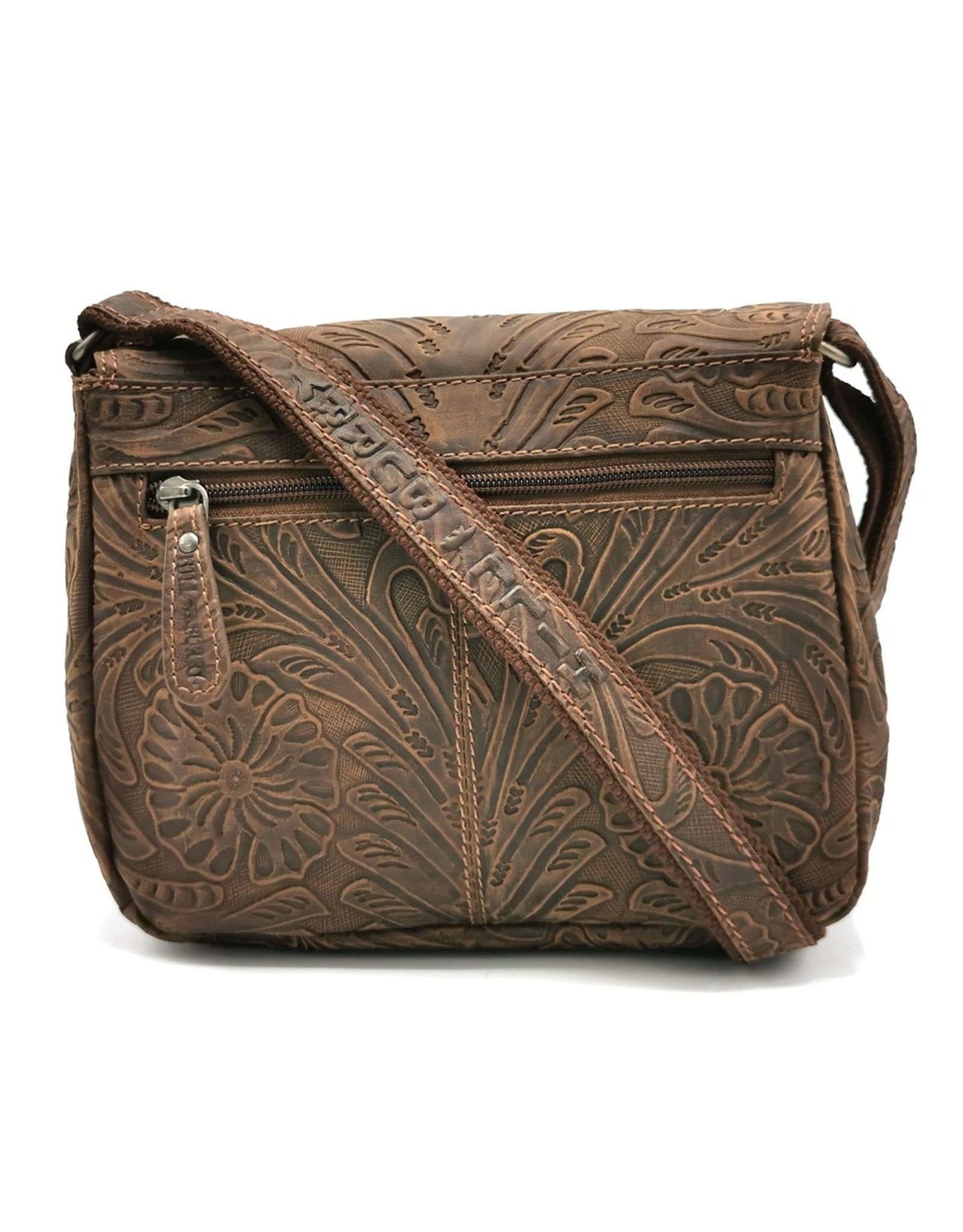 HillBurry Leather bags - Hillburry Shoulder bag with Embossed Flowers Brown