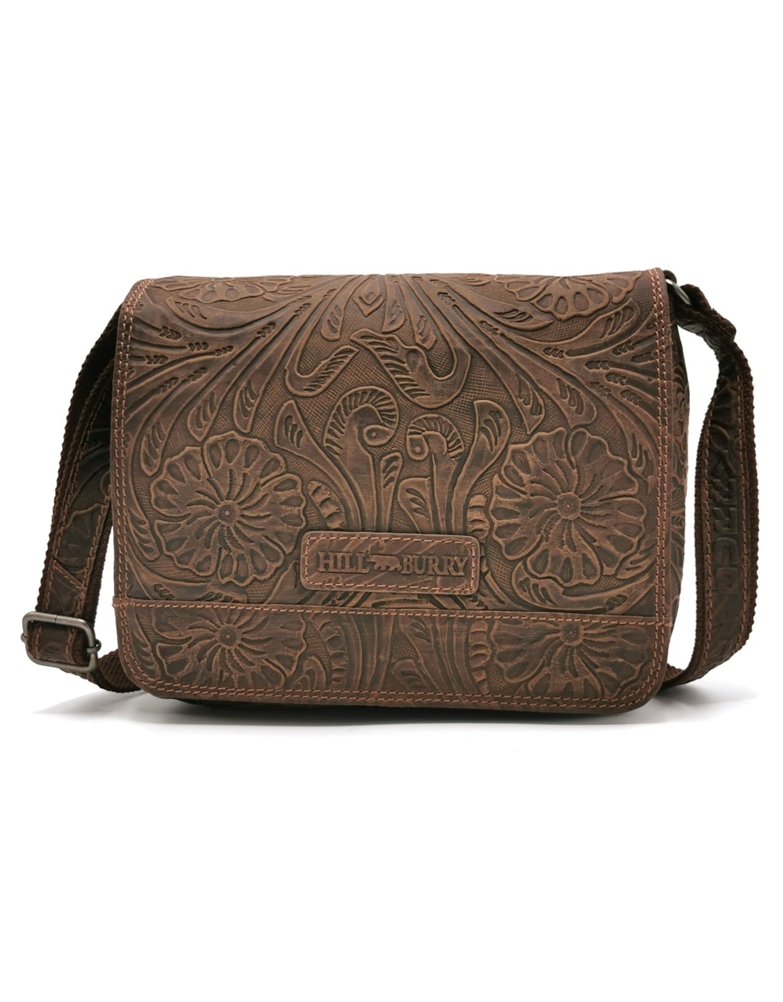 HillBurry Leather bags - Hillburry Shoulder bag with Embossed Flowers Brown